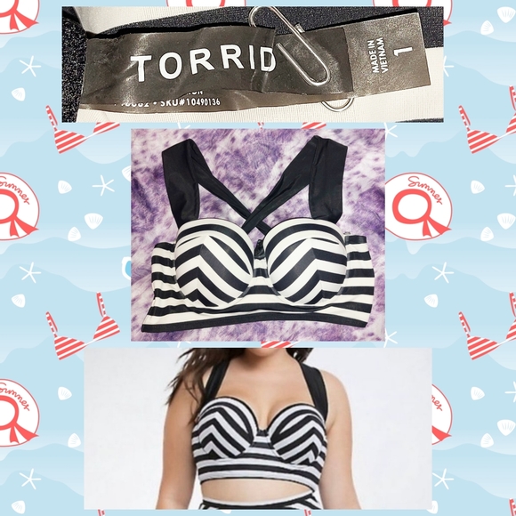 torrid Other - Torrid Blk & Wht Striped Long Line Bow Back Push-Up Halter Bikini Top 1|1X|14/16